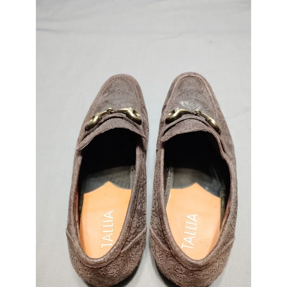 EUC Tallia Patritzio Chocolate Brown Bit Textiled Old Money Dress Loafers Men 10